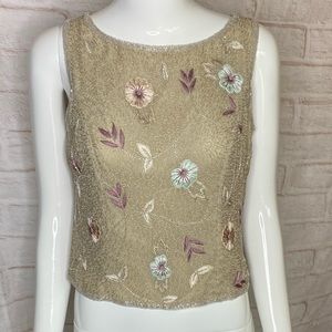 Adrianna Papell Evernig 100% silk embroidered woman top size P8